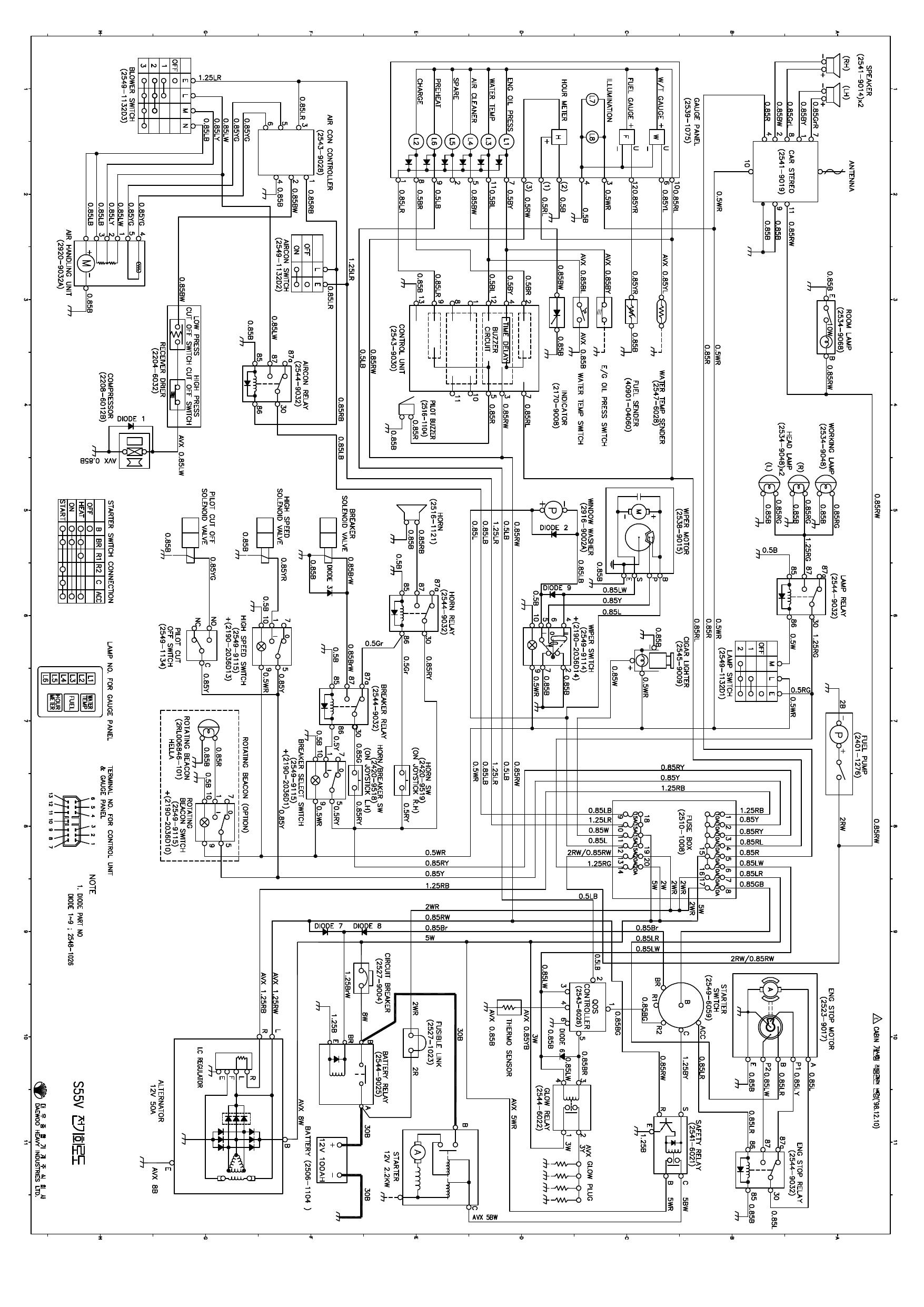 S55V ELECTRICAL CIRCUIT DIAGRAM Schematic Daewoo Doosan